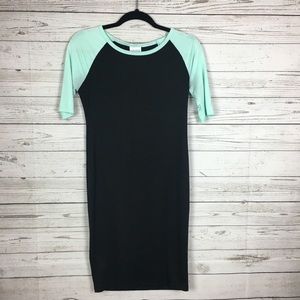 LuLaRoe Black & Mint Green SS Julia Shift Dress XS